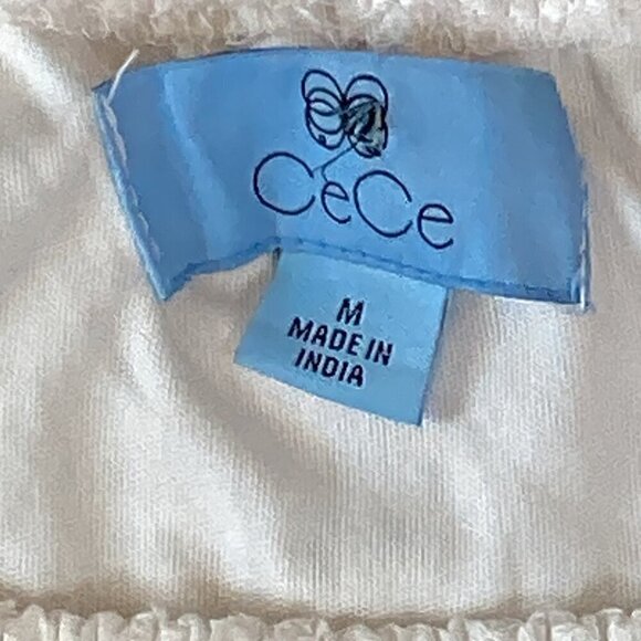 Cece White Eyelet Ruched Sleeve BOHO Top Sz M #317F - Picture 6 of 7